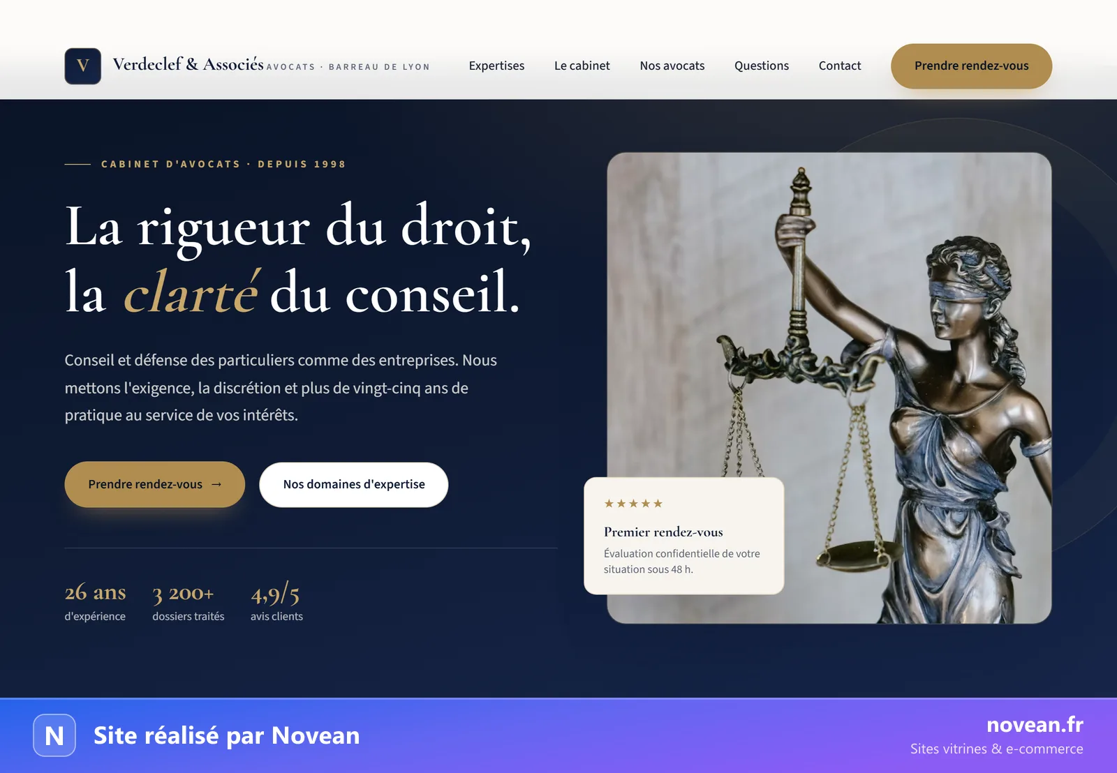Exemple de site internet pour avocat réalisé par Novean