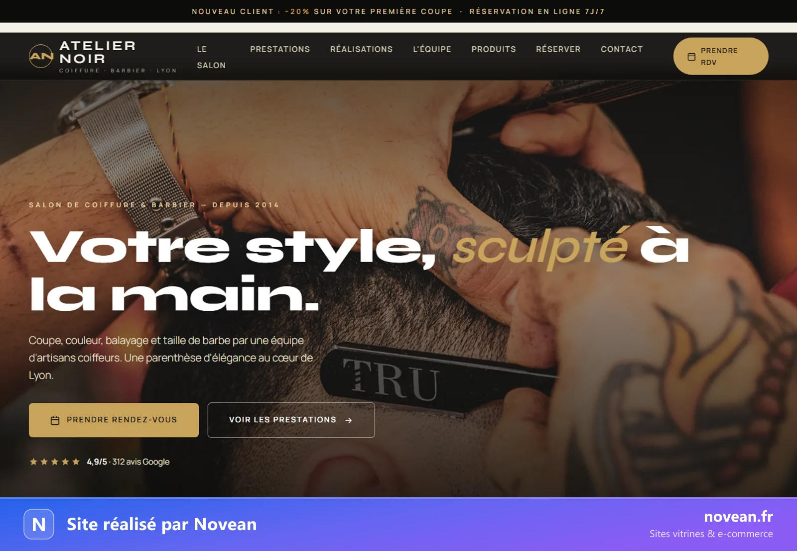 Exemple de site internet pour salon de coiffure réalisé par Novean