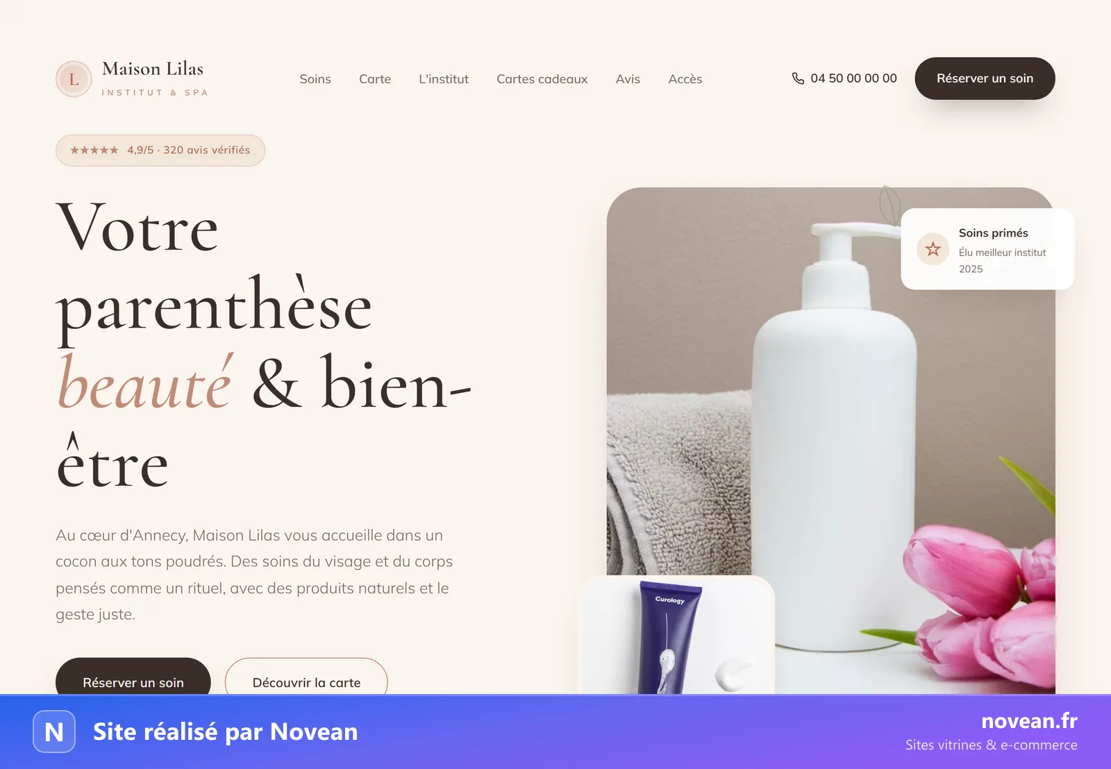 Exemple de site internet pour institut de beauté réalisé par Novean