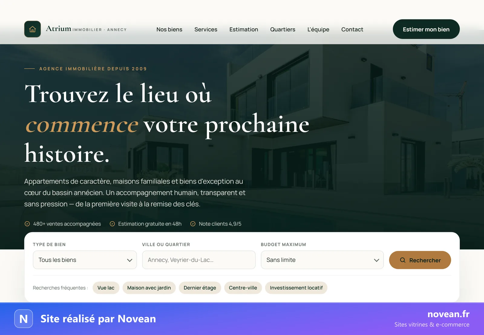 Exemple de site internet pour agence immobilière réalisé par Novean