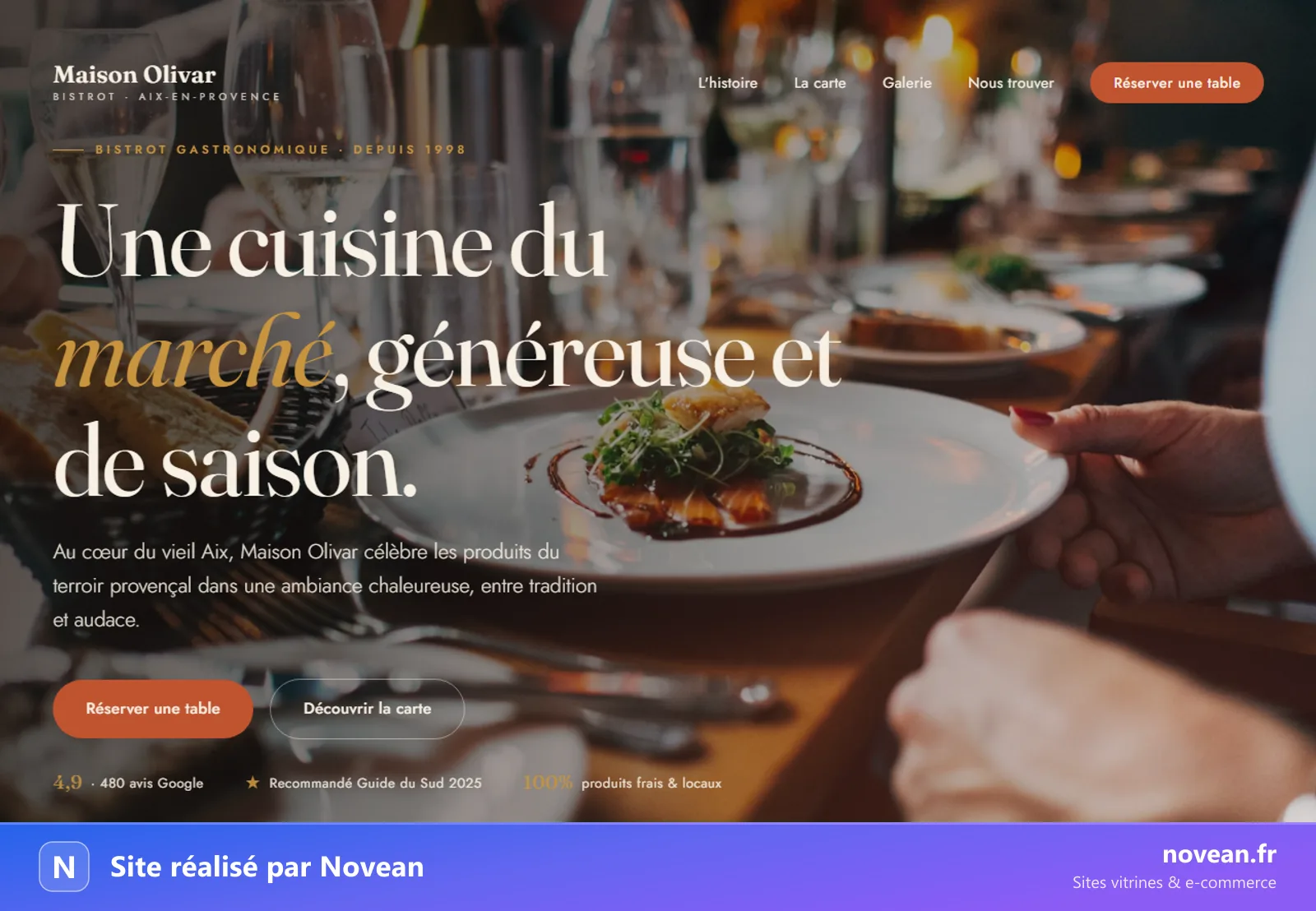 Exemple de site internet pour restaurant réalisé par Novean