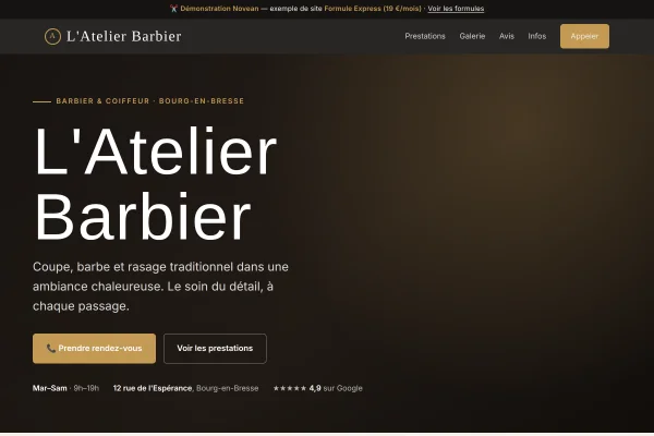 Démonstration de site Express (une page) pour un barbier à Bourg-en-Bresse