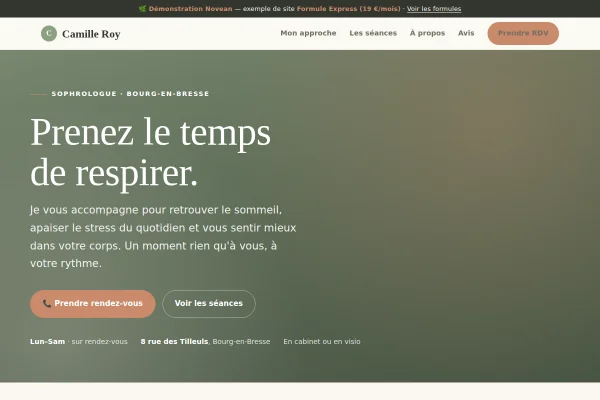 Démonstration de site Express (une page) pour un coach, sophrologue ou thérapeute