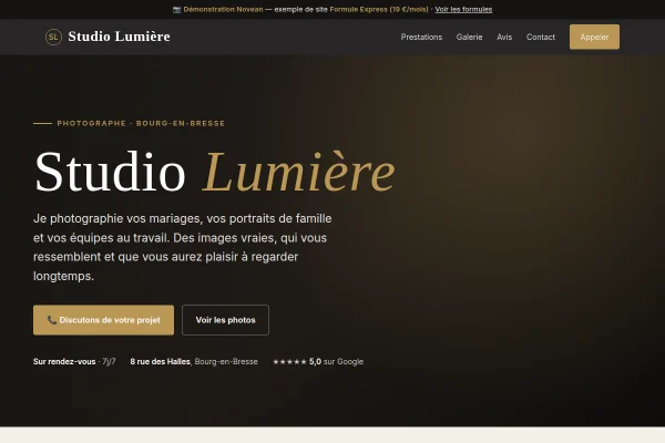 Démonstration de site Express (une page) pour un photographe