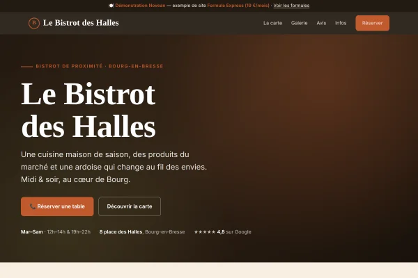Démonstration de site Express (une page) pour un restaurant bistrot